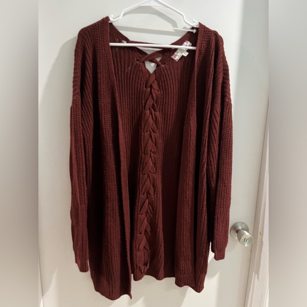 Pink Rose Braided Open-Front Cardigan, size medium
